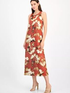 NWT Anne Klein Satin Floral Sleeveless Long Slip Dress Size 0
